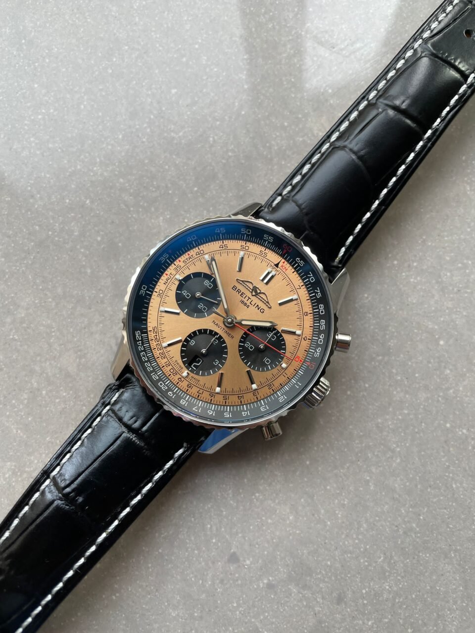 Navitimer 01 1:1 SS salmon Dial on Brown leather Strap A7750 BLS Factory - Image 6