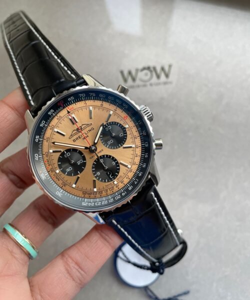 Navitimer 01 1:1 SS salmon Dial on Brown leather Strap A7750 BLS Factory