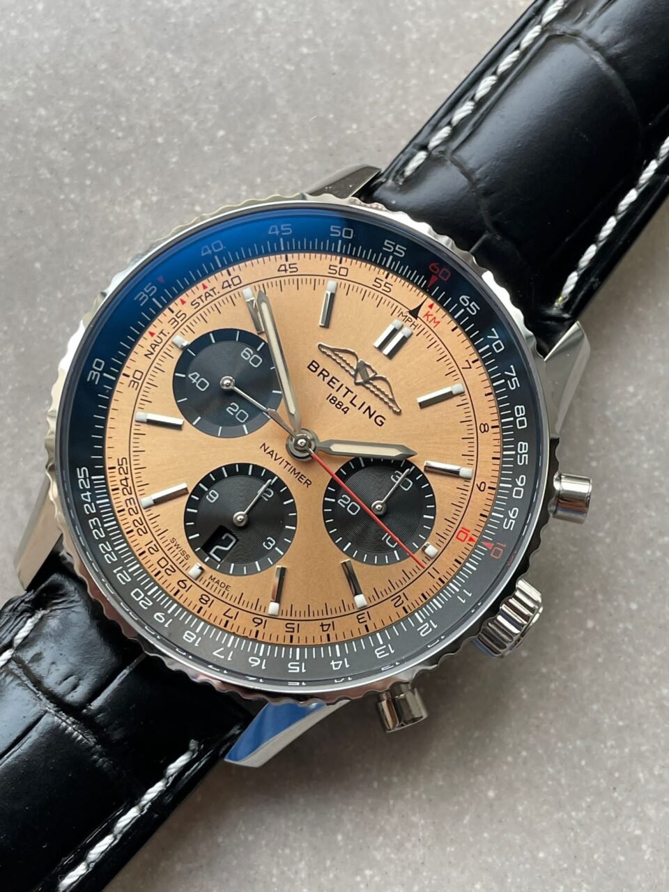 Navitimer 01 1:1 SS salmon Dial on Brown leather Strap A7750 BLS Factory - Image 4