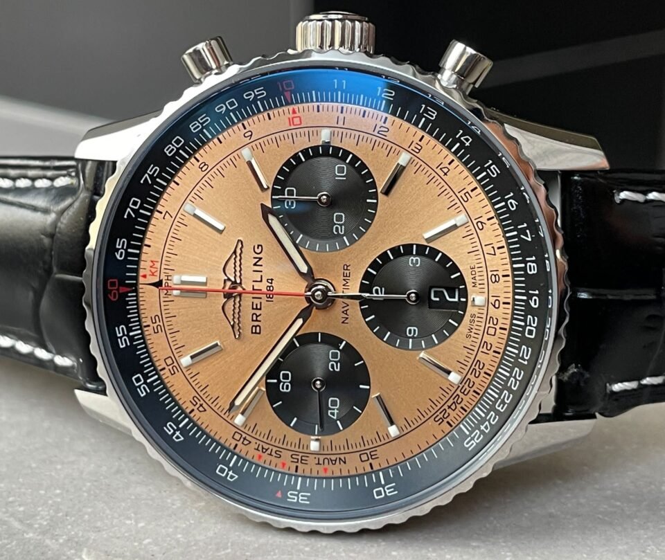 Navitimer 01 1:1 SS salmon Dial on Brown leather Strap A7750 BLS Factory - Image 3