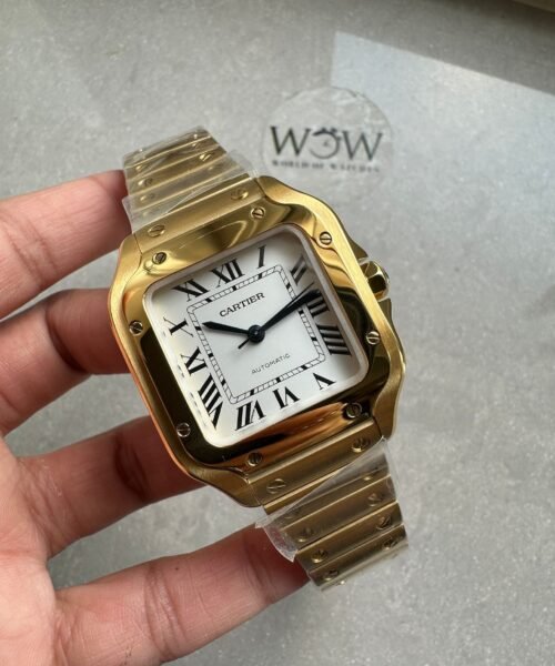 Santos de Cartier 35mm 2018 YG RXW 1:1 Best Edition White Dial on SmartLinks Bracelet MIYOTA 9015