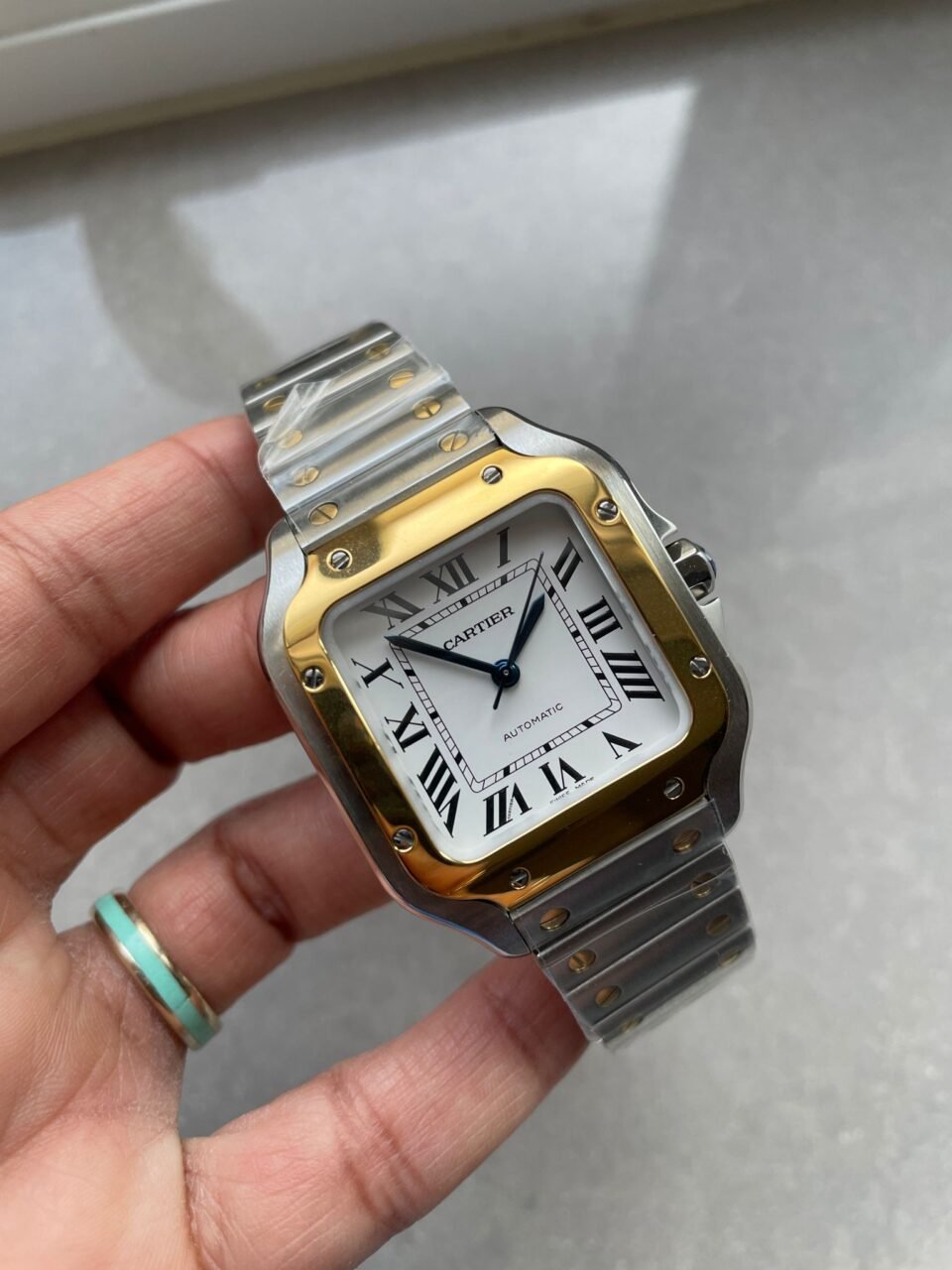 Santos de Cartier 35mm 2018 SS/YG RXW 1:1 Best Edition White Dial on SS/YG SmartLinks Bracelet MIYOTA 9015 - Image 3