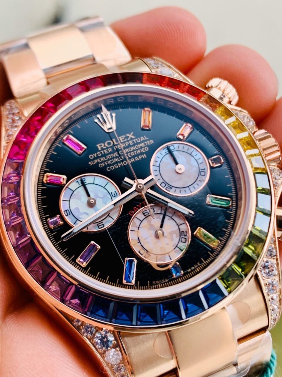 Daytona 116589RBOW YG Rainbow Crystal BLF Best Edition Black Dial on RG Bracelet A4130 - Image 2
