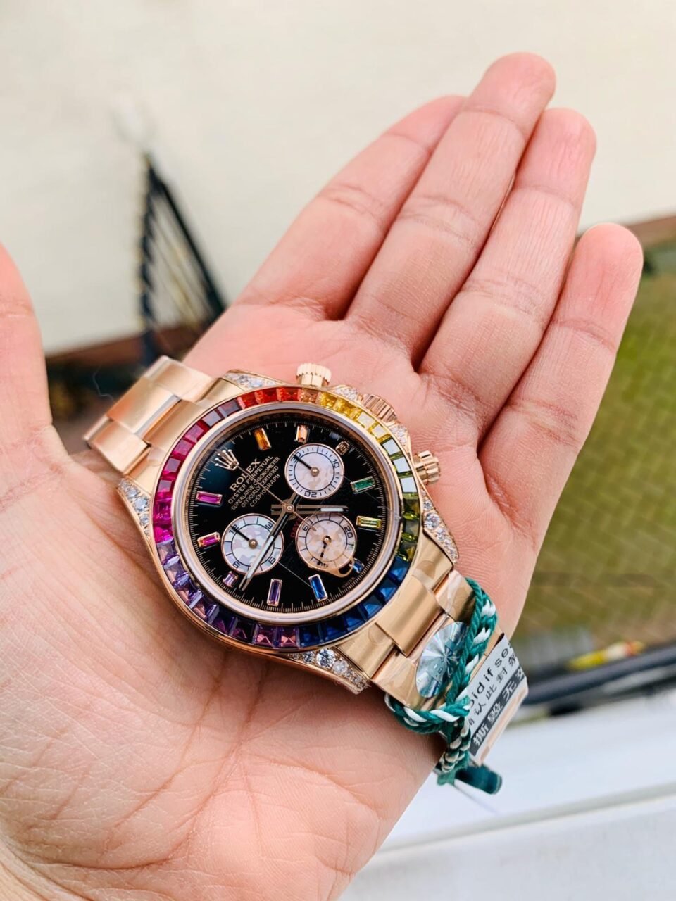 Daytona 116589RBOW YG Rainbow Crystal BLF Best Edition Black Dial on RG Bracelet A4130
