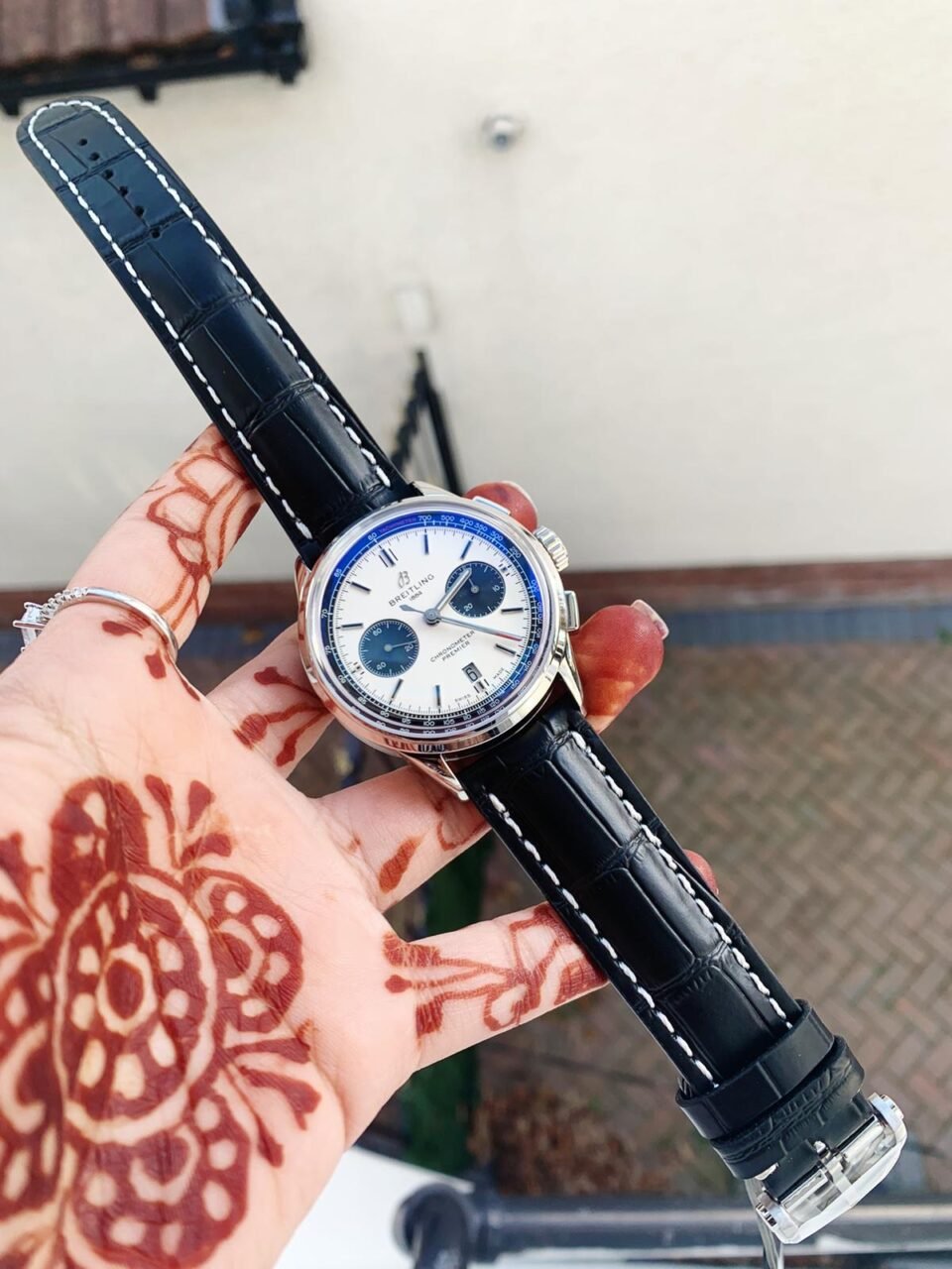 Premier B01 Chrono SS 42mm GF 1:1 Best Edition White/Black Dial on Black Leather Strap A7750 - Image 5
