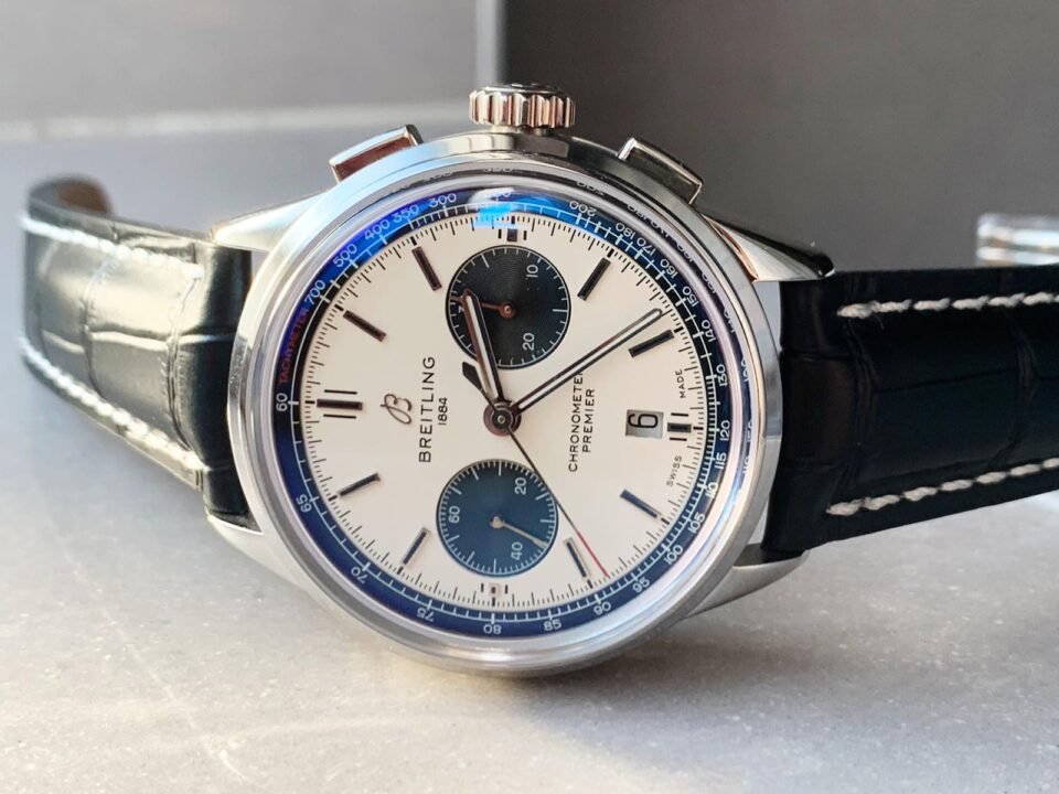 Premier B01 Chrono SS 42mm GF 1:1 Best Edition White/Black Dial on Black Leather Strap A7750 - Image 4