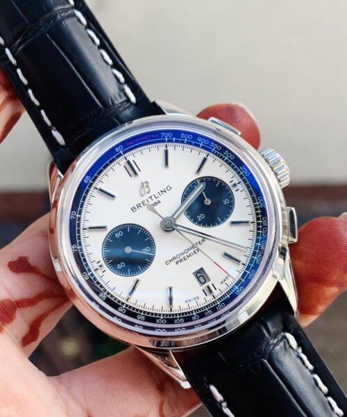 Premier B01 Chrono SS 42mm GF 1:1 Best Edition White/Black Dial on Black Leather Strap A7750