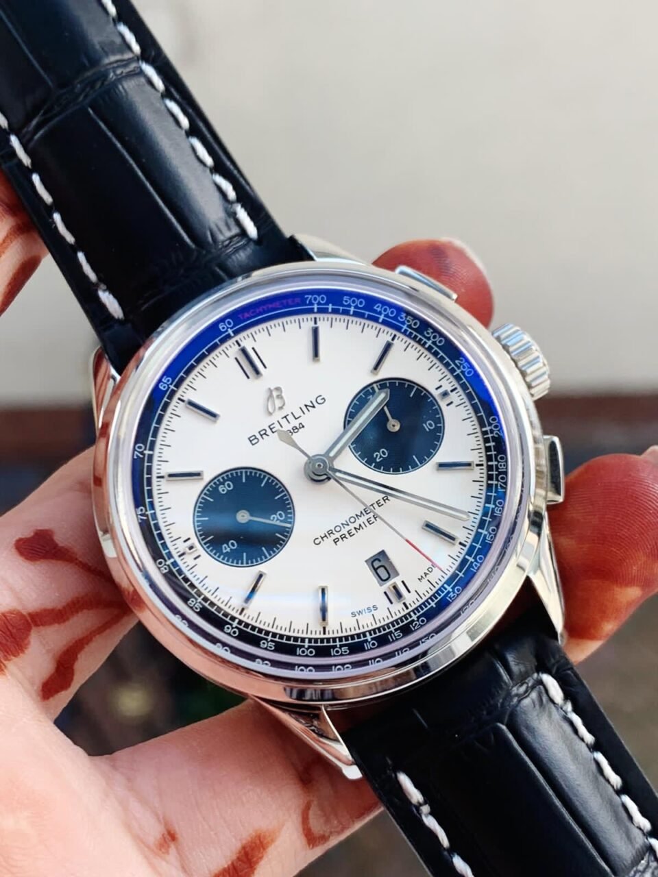Premier B01 Chrono SS 42mm GF 1:1 Best Edition White/Black Dial on Black Leather Strap A7750