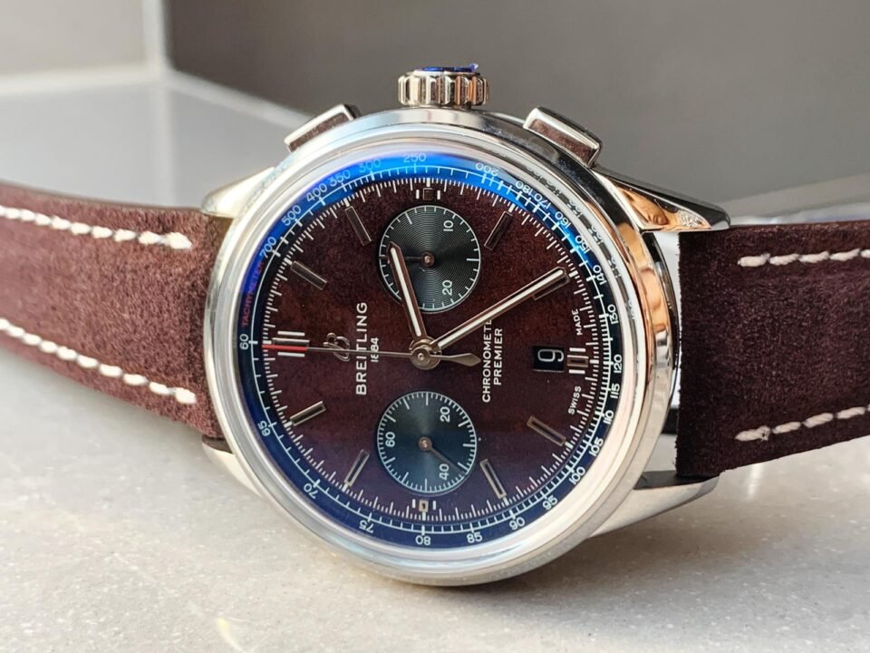 Premier B01 Chrono SS 42mm GF 1:1 Best Edition Brown textured Dial on Brown Textured Strap A7750 - Image 2