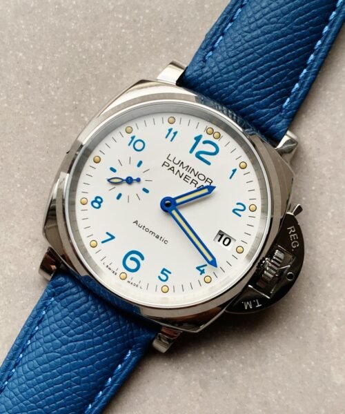 PAM906 Luminor PAM VSF SS BEST EDITION WHITE DIAL ON BLUE LEATHER STRAP A.XXXIV