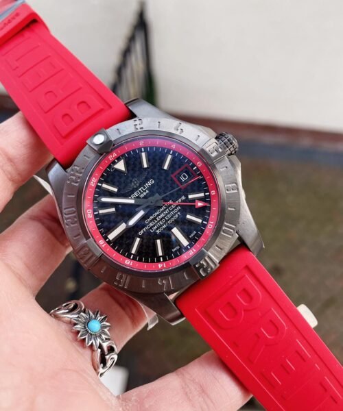 Avenger GMT SS GF 1:1 Best Edition Black Dial Stick Markers on RED rubber Strap A2836 V2 limited edition