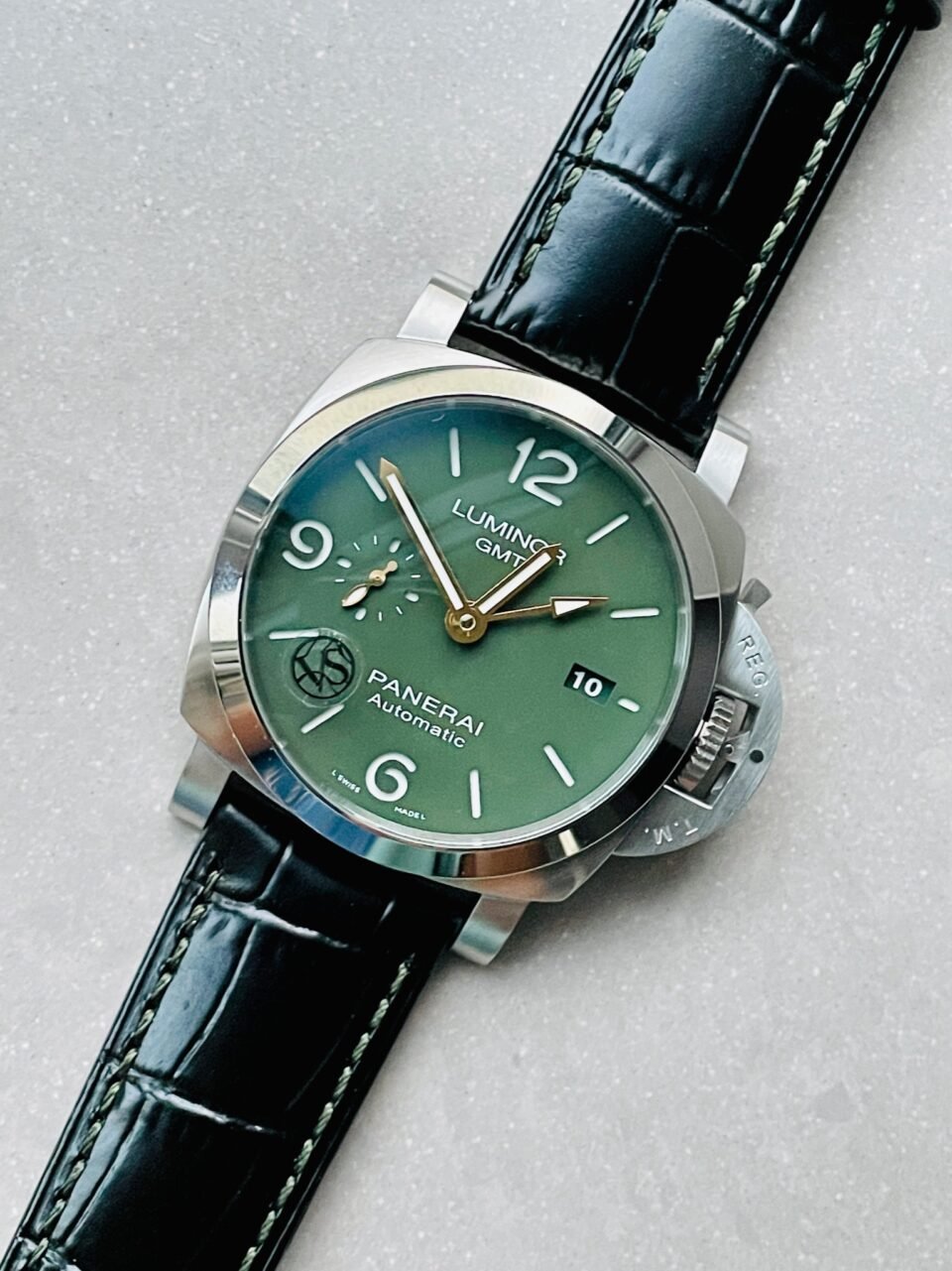 PAM1056 GMT VSF 1:1 MS DHONI Edition Green Dial on Black Leather Strap P.9011 - Image 5