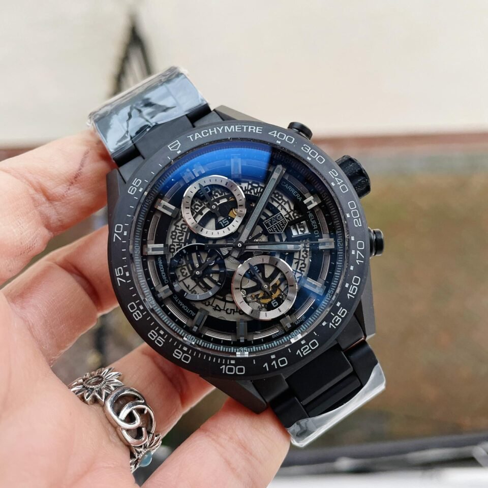 Calibre Heuer 01 Chrono 43mm Ceramic XF 1:1 Best Edition Skeleton Dial on Black Ceramic Strap A1887