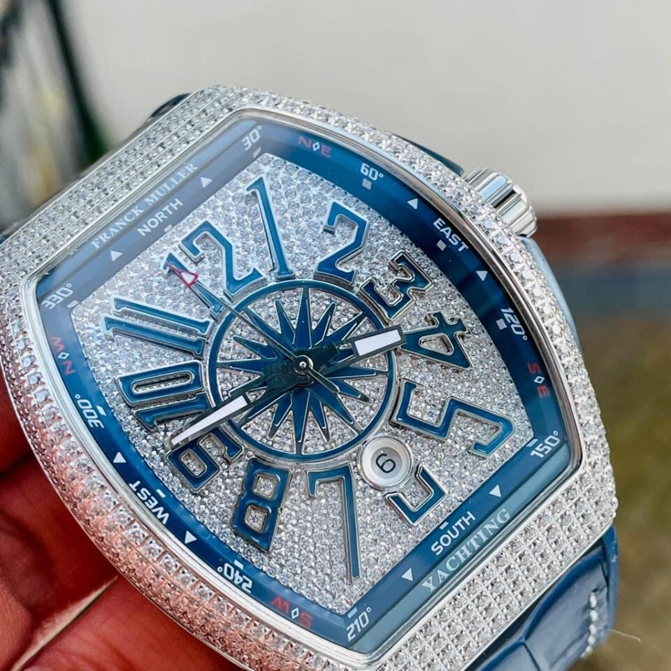 Vanguard V45 Full Paved Diamonds ZF 1：1 Best Edition Blue Textured Crystal Markers Dial on Blue Gummy Strap MIYOTA 9015 - Image 3