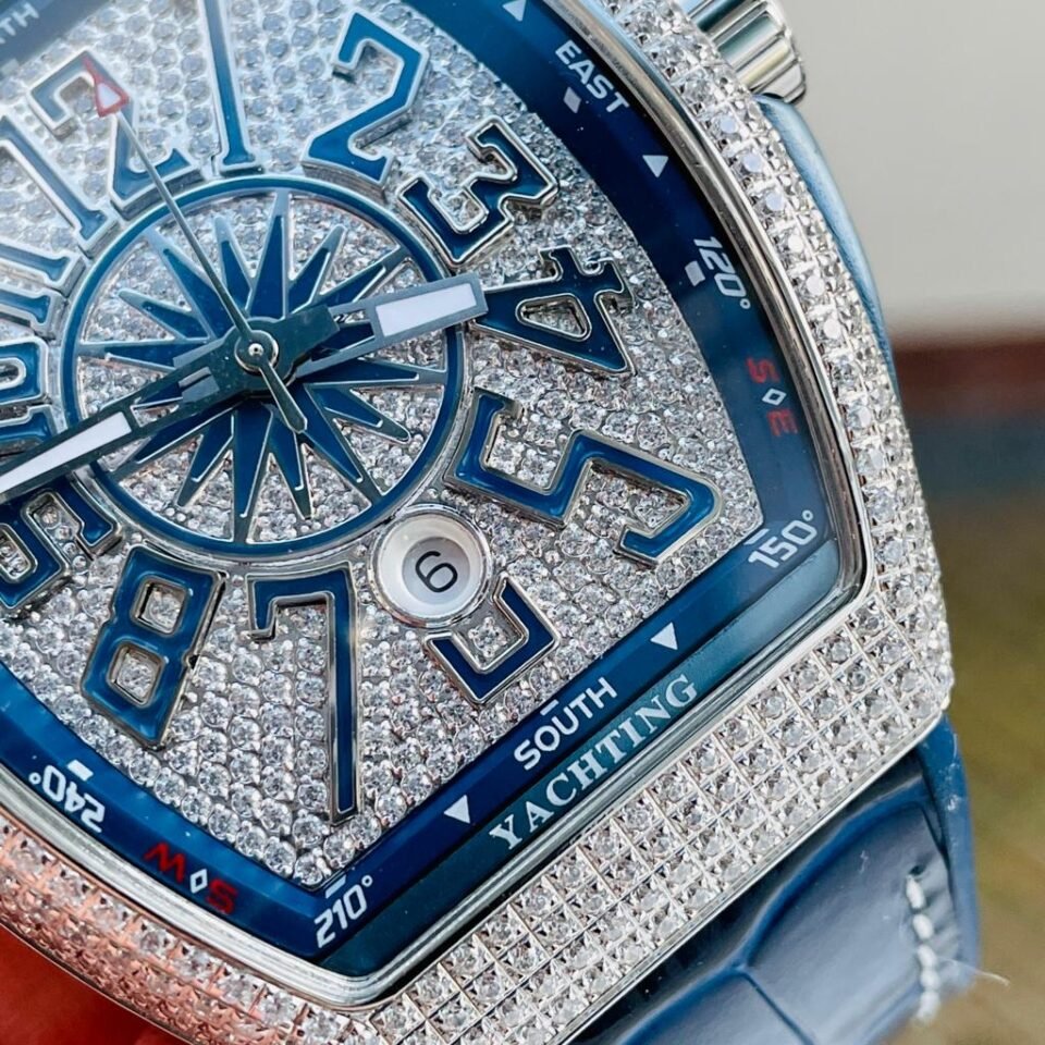 Vanguard V45 Full Paved Diamonds ZF 1：1 Best Edition Blue Textured Crystal Markers Dial on Blue Gummy Strap MIYOTA 9015 - Image 5