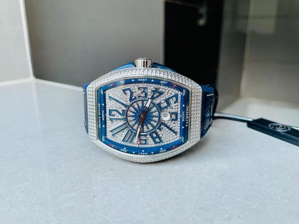 Vanguard V45 Full Paved Diamonds ZF 1：1 Best Edition Blue Textured Crystal Markers Dial on Blue Gummy Strap MIYOTA 9015 - Image 2