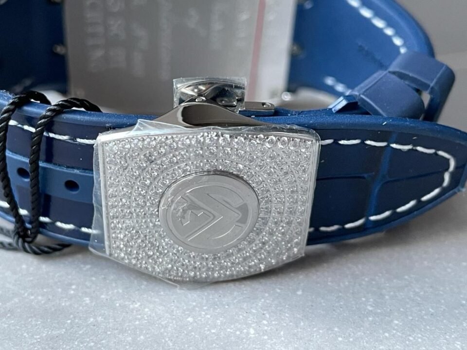Vanguard V45 Full Paved Diamonds ZF 1：1 Best Edition Blue Textured Crystal Markers Dial on Blue Gummy Strap MIYOTA 9015 - Image 11