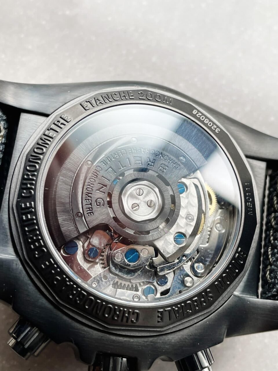 Chronomat 44mm Blacksteel GF 1:1 Special Edition Black Dial on Black Rubber Strap A7750 - Image 7