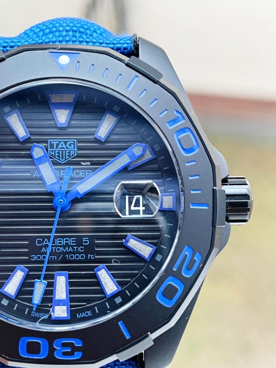 Aquaracer Calibre 43mm SS V6F Best Edition Black Blue Textured Dial Black Blue Ceramic Bezel on Blue Nylon Strap A2824 - Image 6