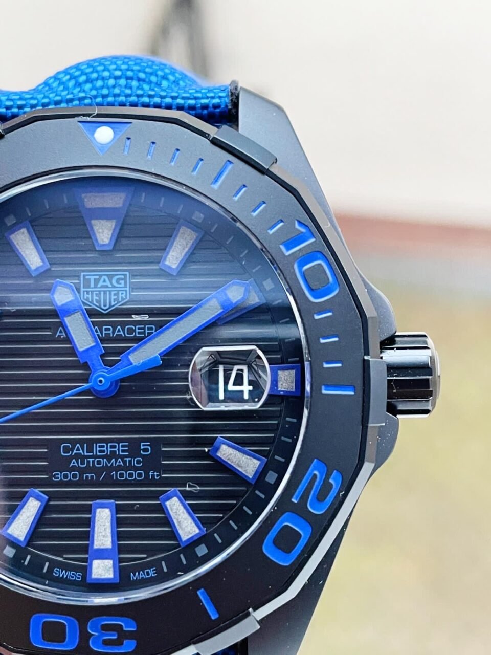 Aquaracer Calibre 43mm SS V6F Best Edition Black Blue Textured Dial Black Blue Ceramic Bezel on Blue Nylon Strap A2824 - Image 4