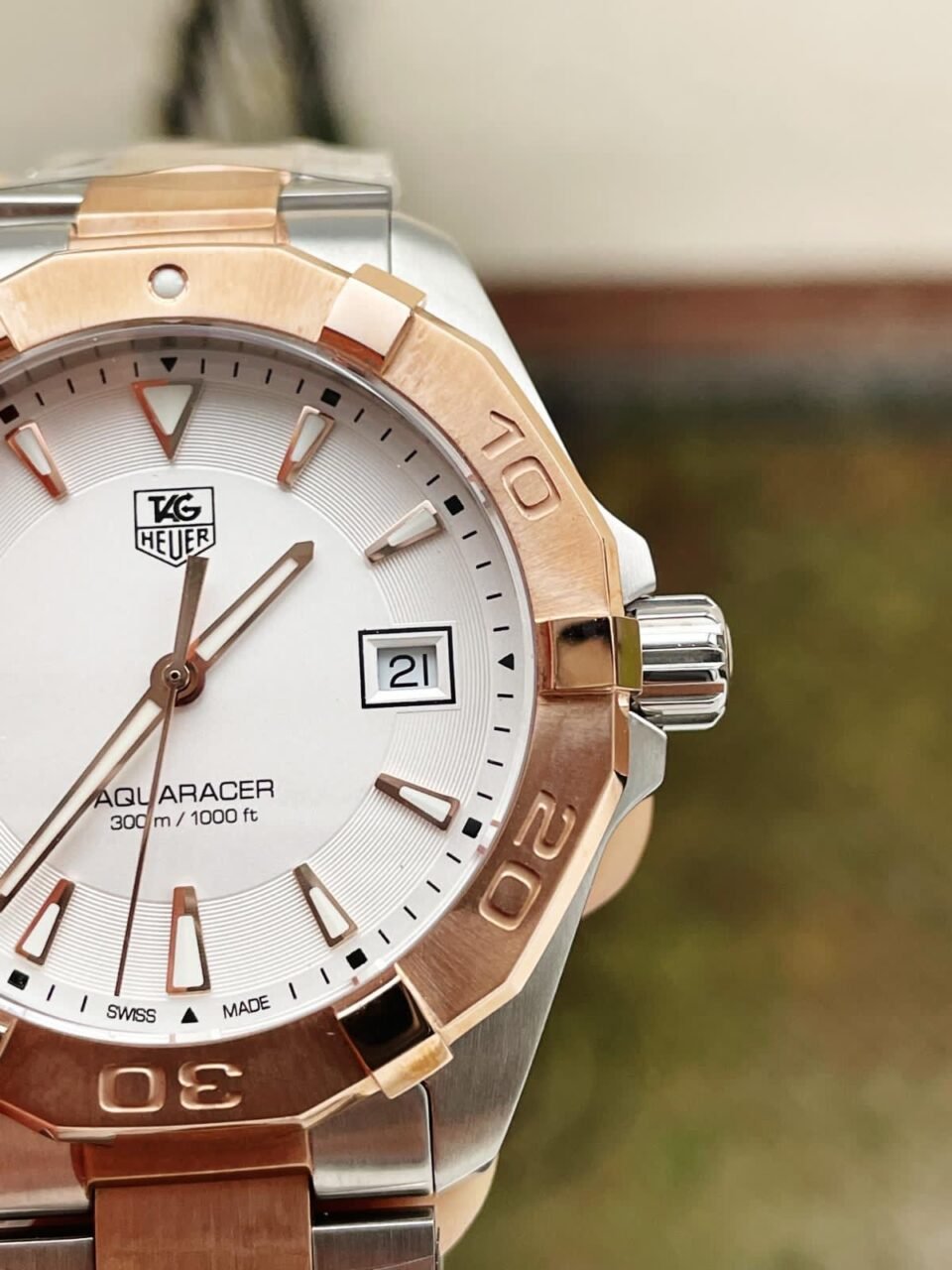 Aquaracer 41mm white face Stainless Steel RG bezel SS strap - Image 4