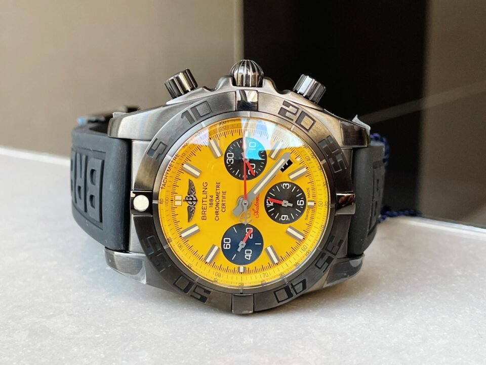 Chronomat 44mm Blacksteel GF 1:1 Special Edition Yellow Dial on Black Rubber Strap A7750 - Image 4