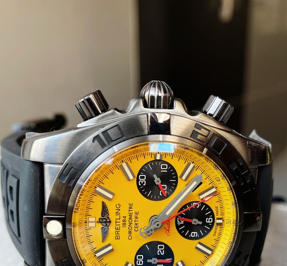 Chronomat 44mm Blacksteel GF 1:1 Special Edition Yellow Dial on Black Rubber Strap A7750 - Image 3