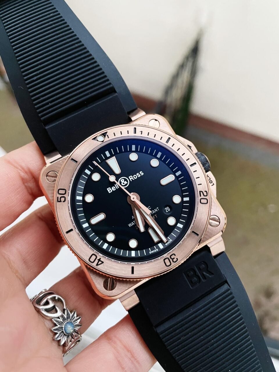 BR 03-92 Diver RG Black Dial on Rubber Strap MIYOTA 9015