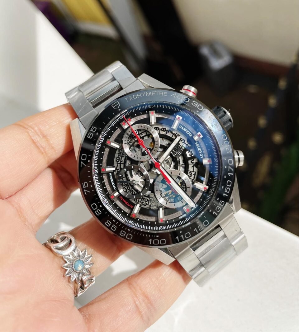 Calibre Heuer 01 Chrono SS/PVD XF 1:1 Best Edition Skeleton Dial Red Hand on SS Bracelet A1887 - Image 3