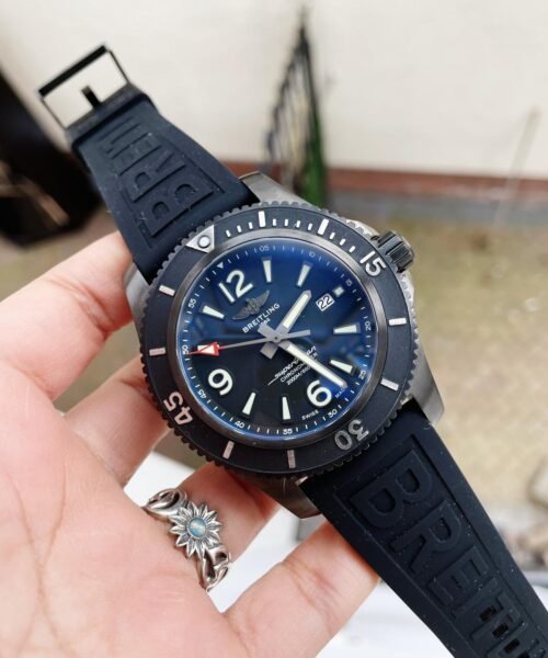 Superocean Automatic 44 TF 1:1 Best Edition Black Dial Black Bezel on Black Rubber Strap A2824