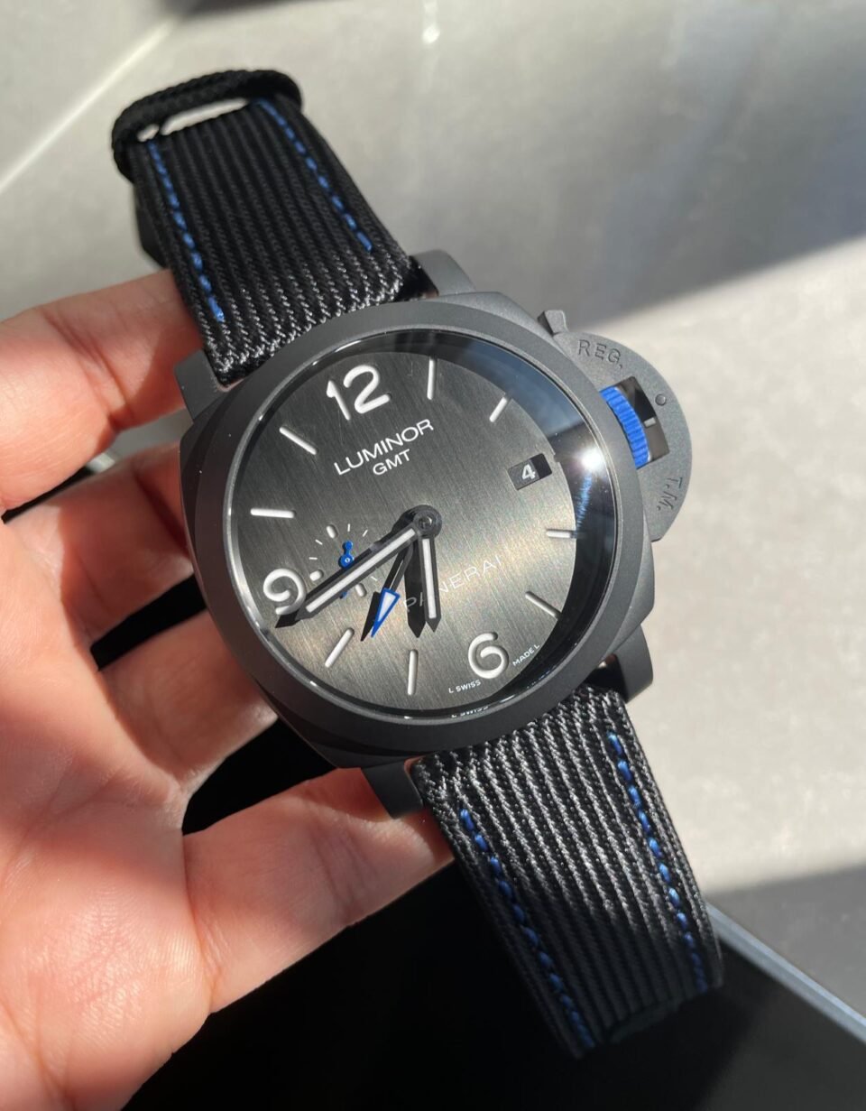 PAM1176 REAL CERAMIC V2 VSF 1:1 BLACK DIAL ON BLUE TEXTILE STRAP P9010