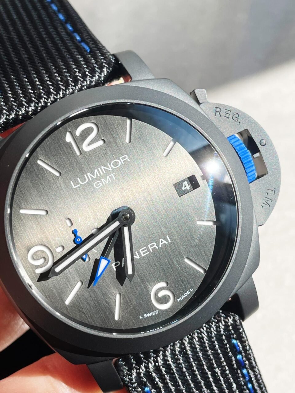 PAM1176 REAL CERAMIC V2 VSF 1:1 BLACK DIAL ON BLUE TEXTILE STRAP P9010 - Image 2