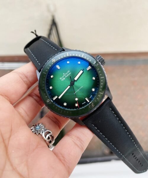 Fifty Fathoms Bathyscaph Green Ceramic ZF 1:1 Best Edition Green Dial on Black Sail-Canvas Strap A1315