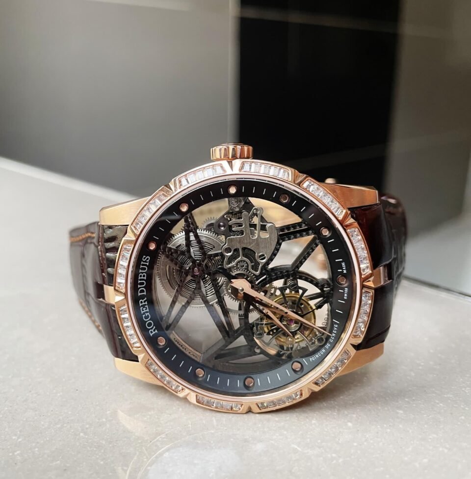 EXCALIBUR RDDBEX0393 RG CRYSTALS BEZEL BBR BEST EDITION SKELETON DIAL ON BROWN LEATHER STRAP A2136 TOURBILLON V2 - Image 9