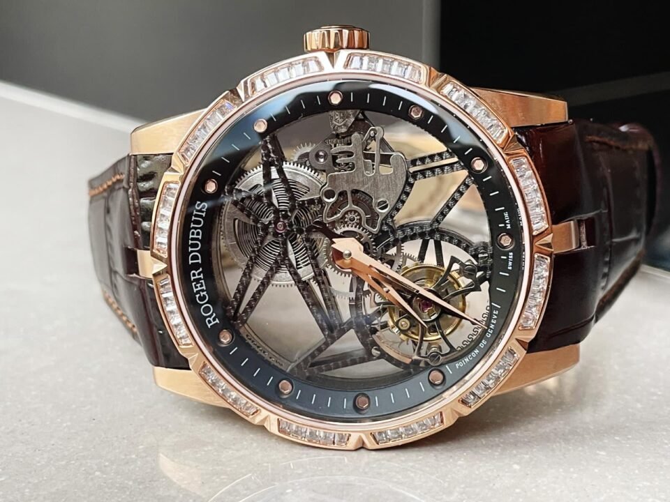 EXCALIBUR RDDBEX0393 RG CRYSTALS BEZEL BBR BEST EDITION SKELETON DIAL ON BROWN LEATHER STRAP A2136 TOURBILLON V2 - Image 7