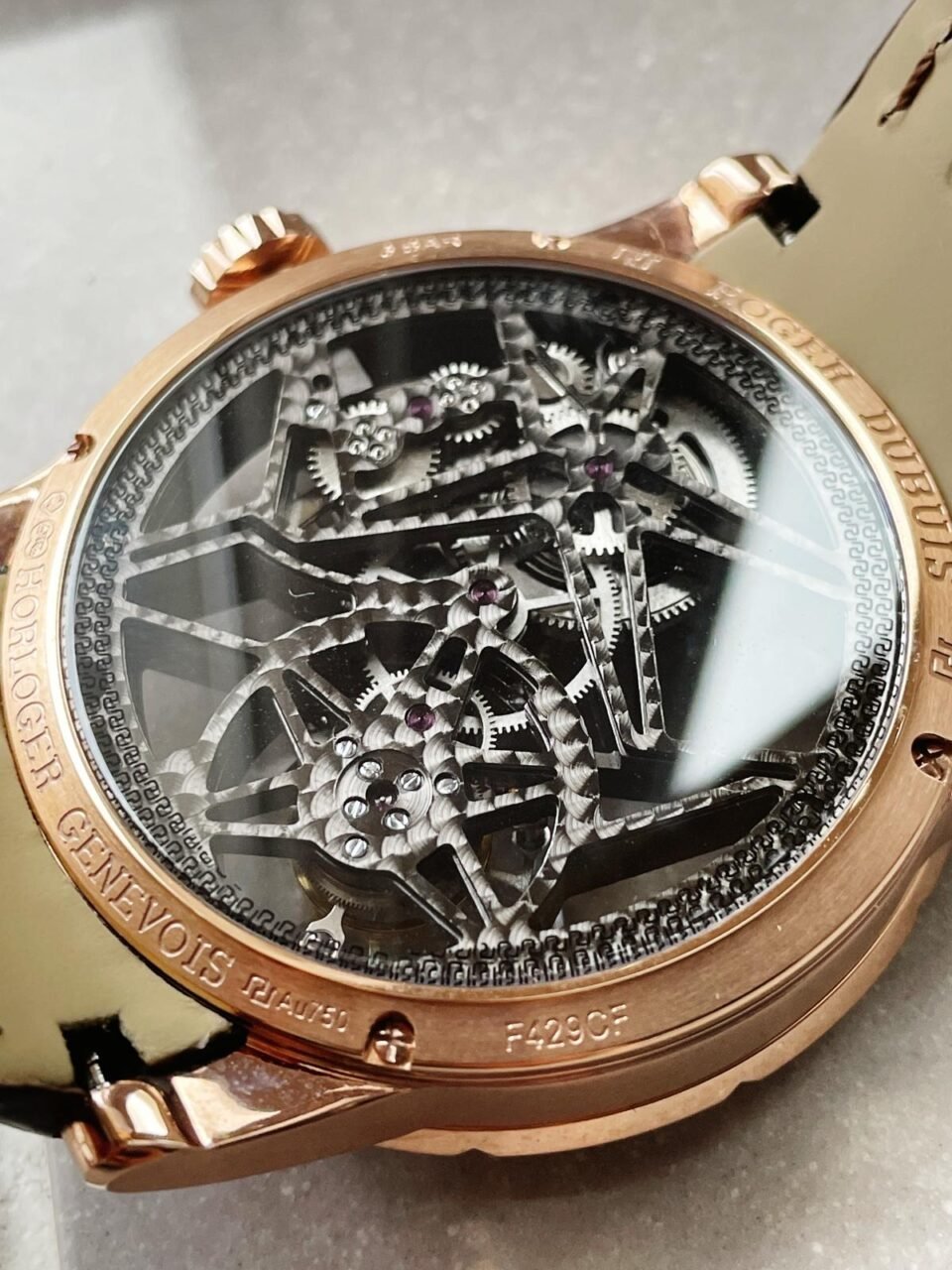 EXCALIBUR RDDBEX0393 RG CRYSTALS BEZEL BBR BEST EDITION SKELETON DIAL ON BROWN LEATHER STRAP A2136 TOURBILLON V2 - Image 3