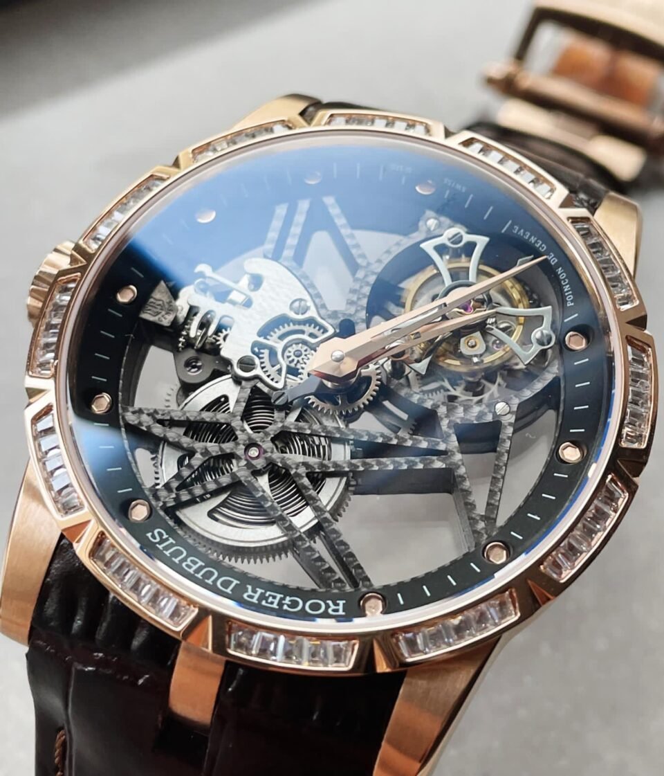 EXCALIBUR RDDBEX0393 RG CRYSTALS BEZEL BBR BEST EDITION SKELETON DIAL ON BROWN LEATHER STRAP A2136 TOURBILLON V2 - Image 6