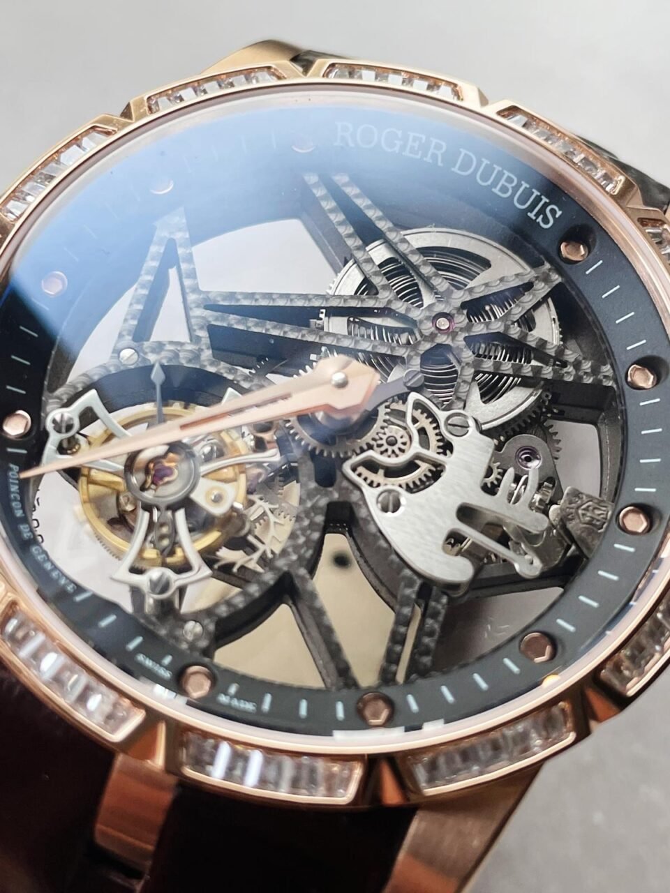 EXCALIBUR RDDBEX0393 RG CRYSTALS BEZEL BBR BEST EDITION SKELETON DIAL ON BROWN LEATHER STRAP A2136 TOURBILLON V2 - Image 4