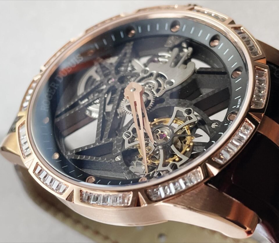 EXCALIBUR RDDBEX0393 RG CRYSTALS BEZEL BBR BEST EDITION SKELETON DIAL ON BROWN LEATHER STRAP A2136 TOURBILLON V2 - Image 2