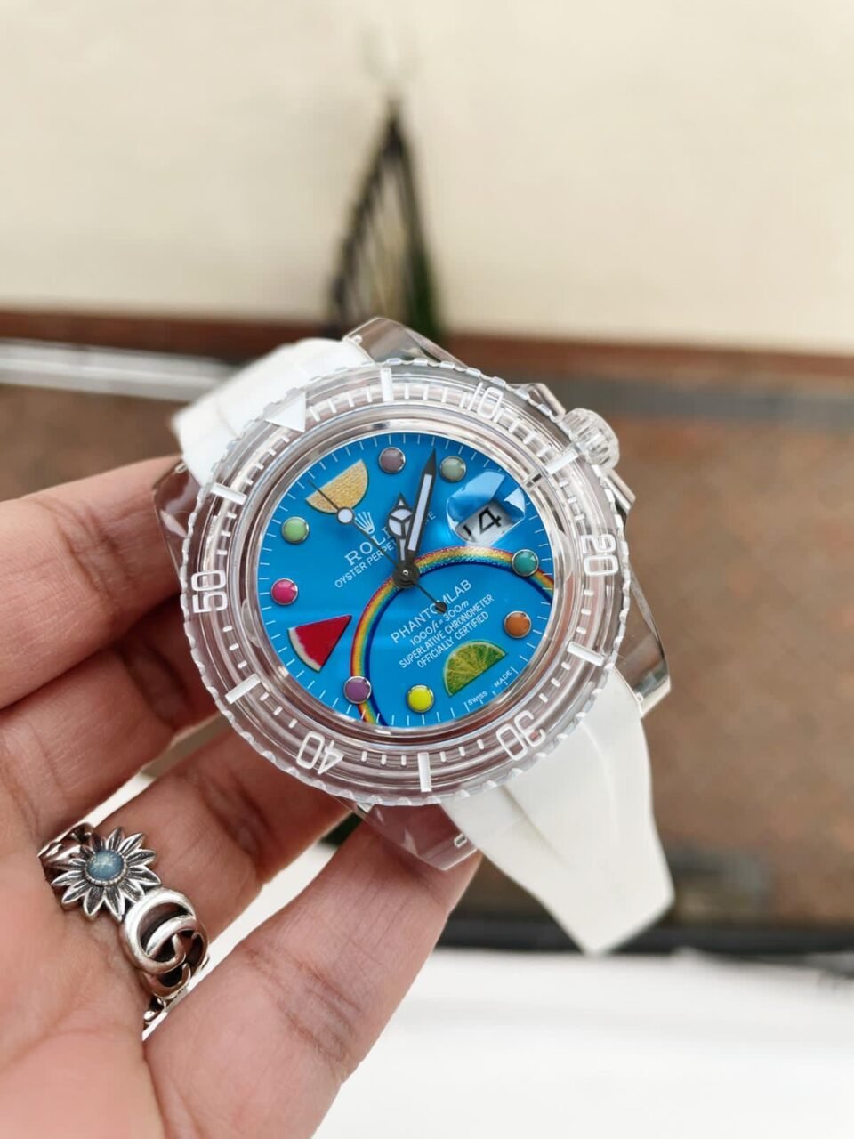 Submariner Phantomlab Transparent 5GF Best Edition Blue Fruit Dial on White Rubber Strap VR3135
