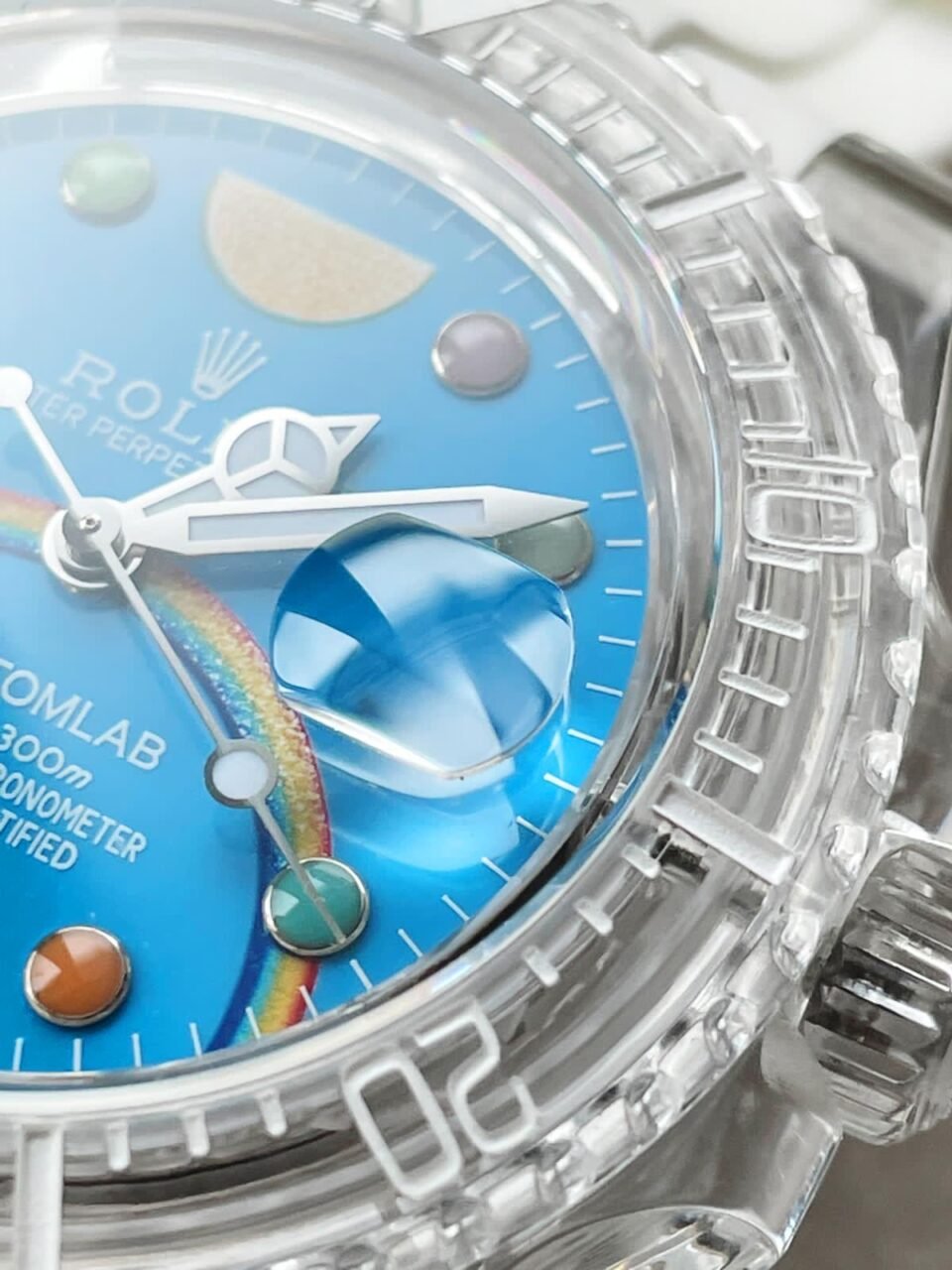 Submariner Phantomlab Transparent 5GF Best Edition Blue Fruit Dial on White Rubber Strap VR3135 - Image 5