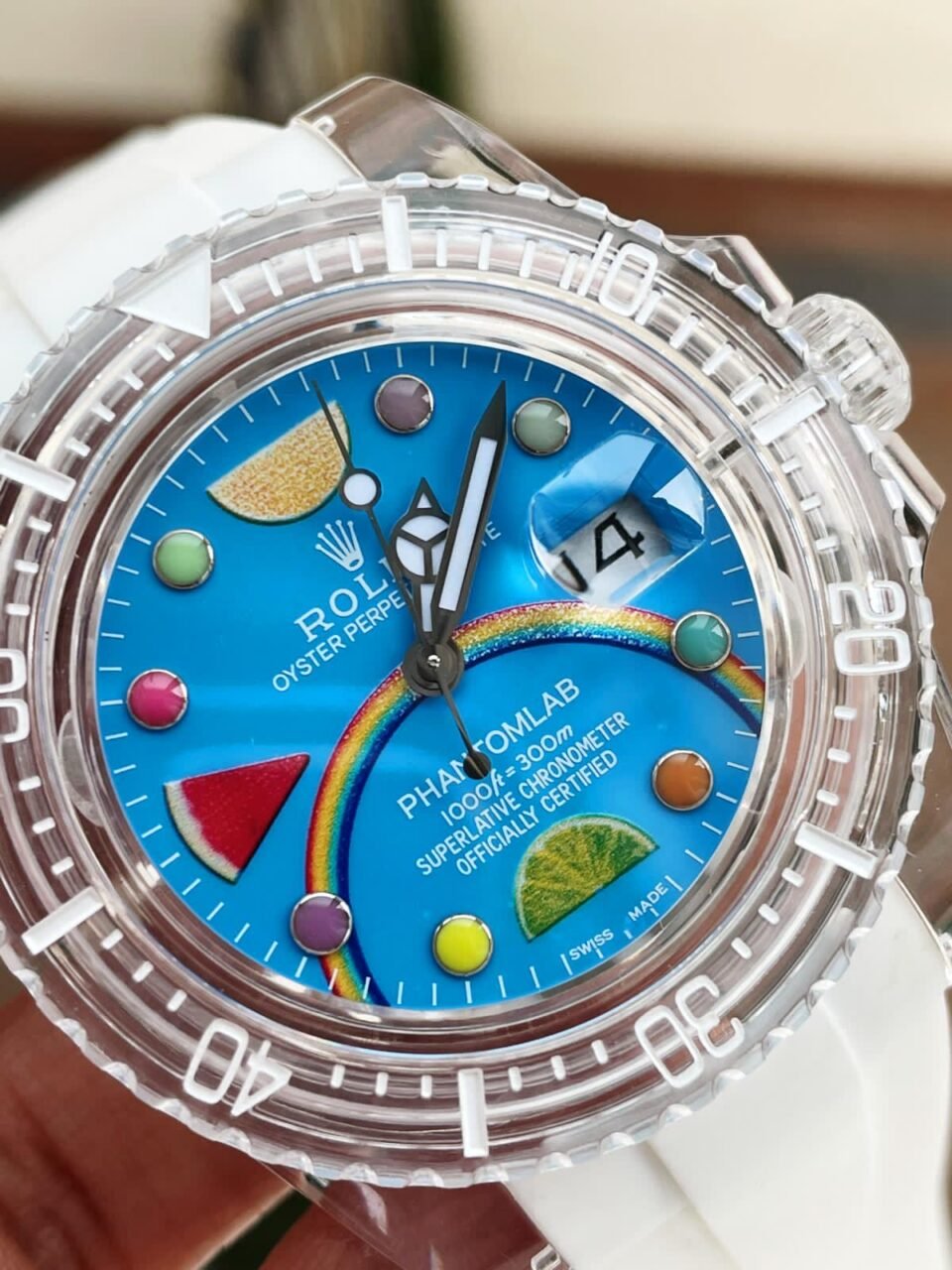 Submariner Phantomlab Transparent 5GF Best Edition Blue Fruit Dial on White Rubber Strap VR3135 - Image 2