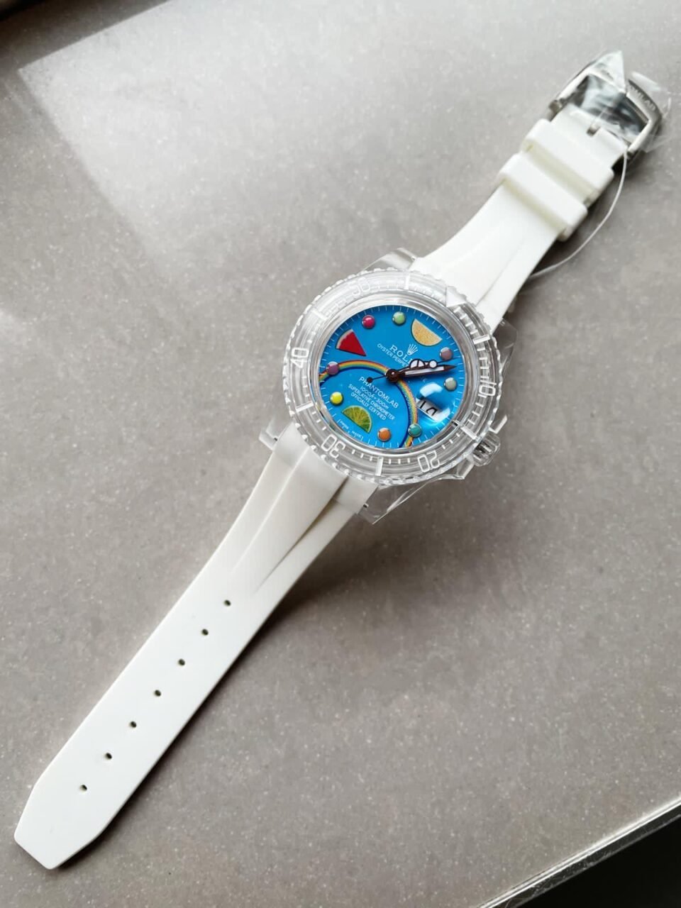 Submariner Phantomlab Transparent 5GF Best Edition Blue Fruit Dial on White Rubber Strap VR3135 - Image 7