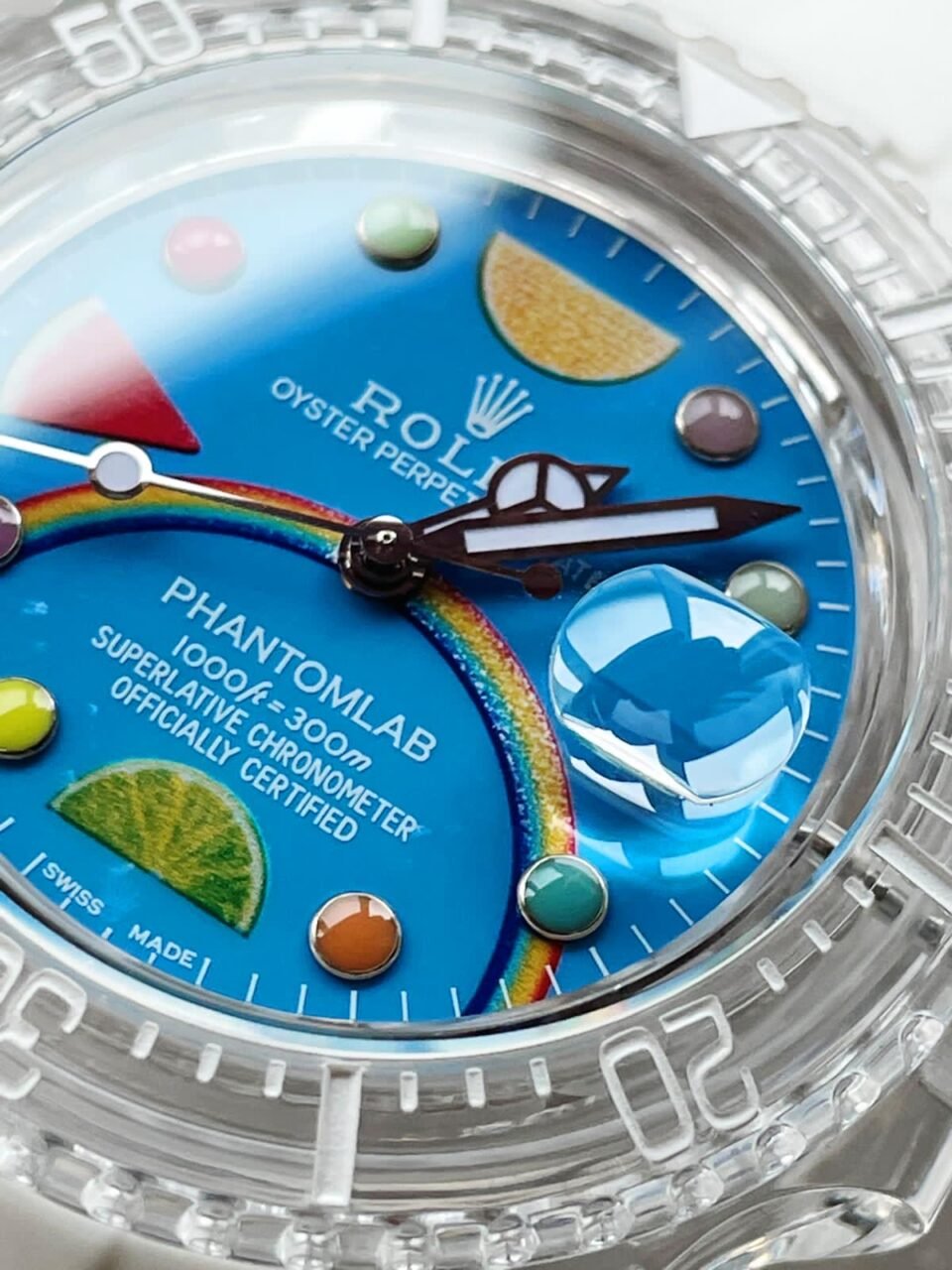 Submariner Phantomlab Transparent 5GF Best Edition Blue Fruit Dial on White Rubber Strap VR3135 - Image 4