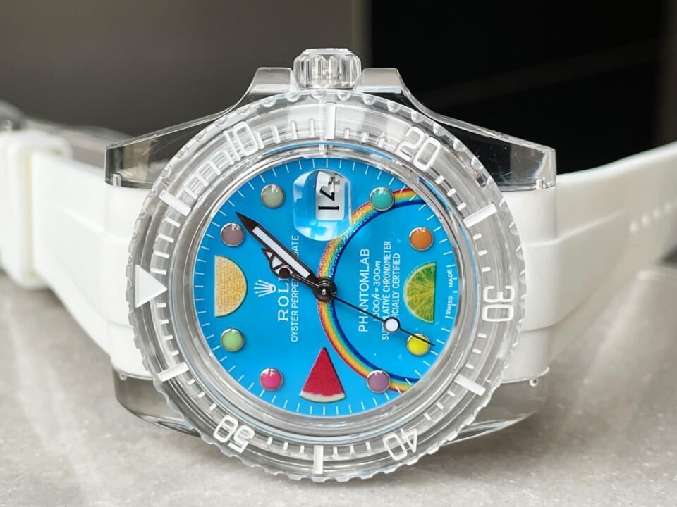Submariner Phantomlab Transparent 5GF Best Edition Blue Fruit Dial on White Rubber Strap VR3135 - Image 3