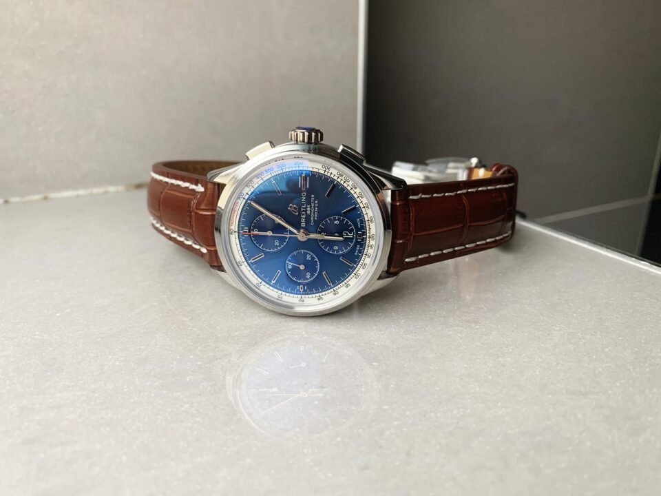 Premier Chronograph 42 OXF 1:1 Best Edition Blue Dial on Brown Leather Strap A7750 - Image 5