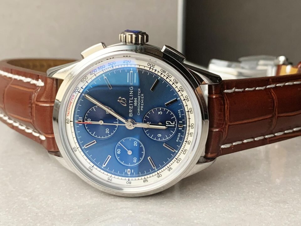 Premier Chronograph 42 OXF 1:1 Best Edition Blue Dial on Brown Leather Strap A7750 - Image 4