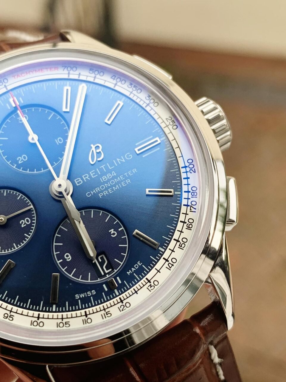 Premier Chronograph 42 OXF 1:1 Best Edition Blue Dial on Brown Leather Strap A7750 - Image 3