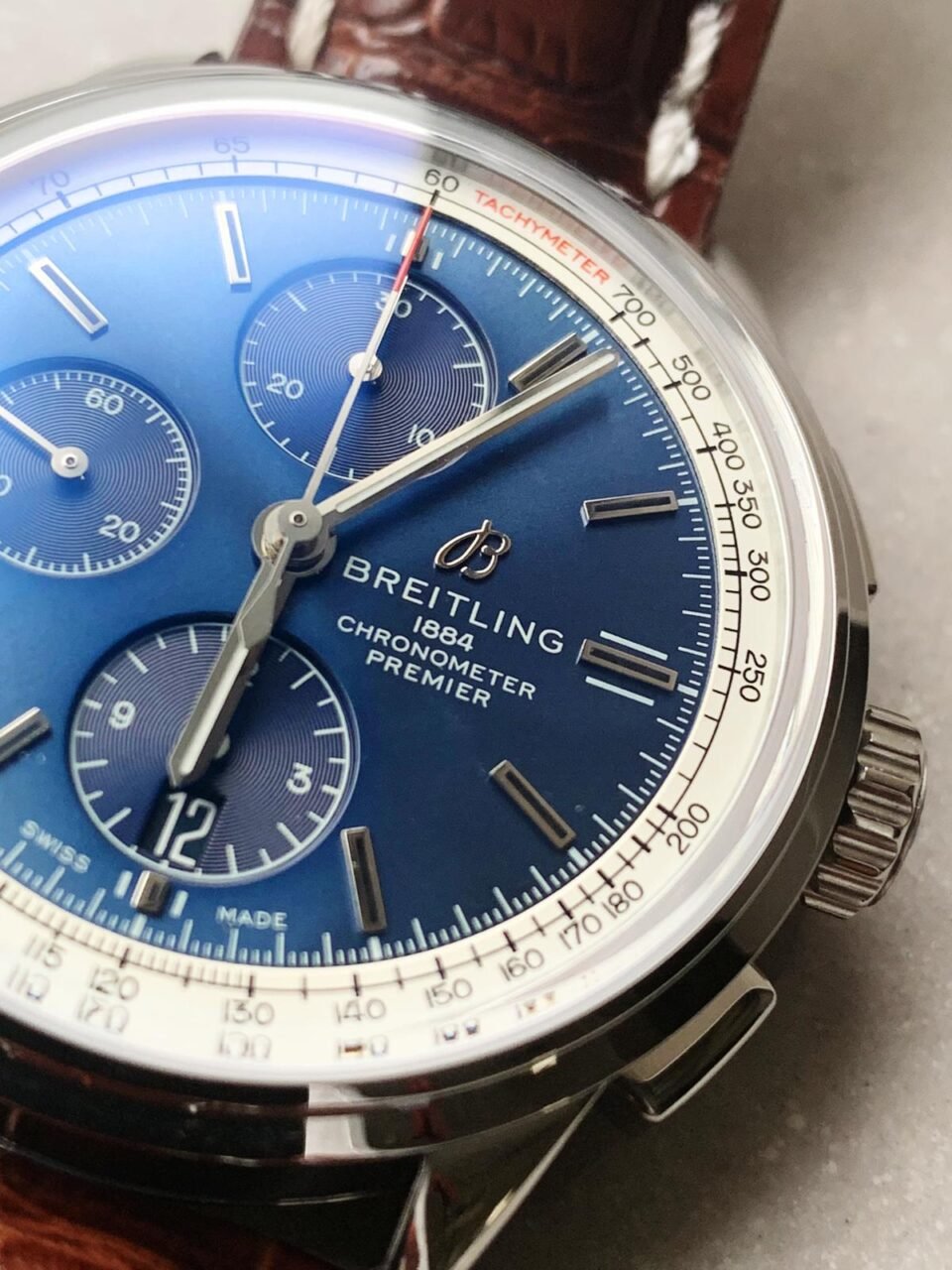 Premier Chronograph 42 OXF 1:1 Best Edition Blue Dial on Brown Leather Strap A7750 - Image 2