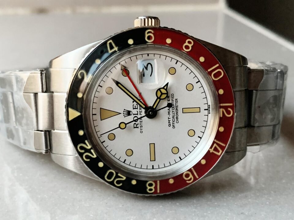 Vintage GMT Master 6542 Black/Red Bezel White Dial on SS Bracelet A2836 - Image 3